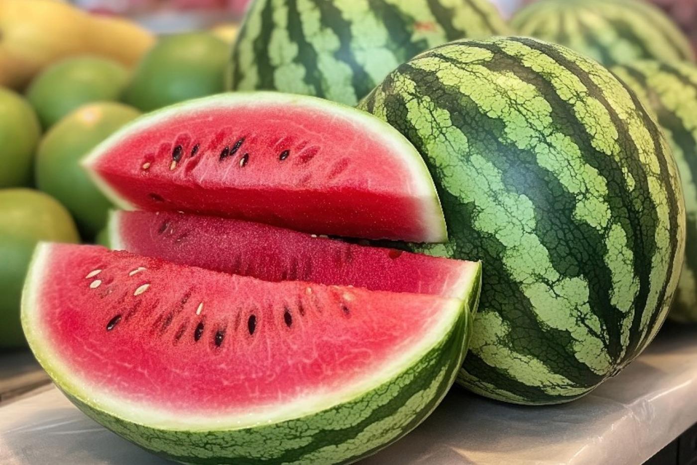 Quartered slices of watermelon