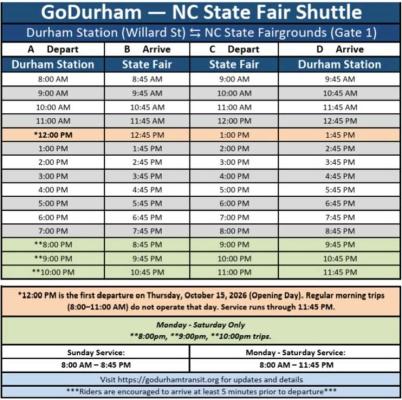 Bus schedule for Go Durham 