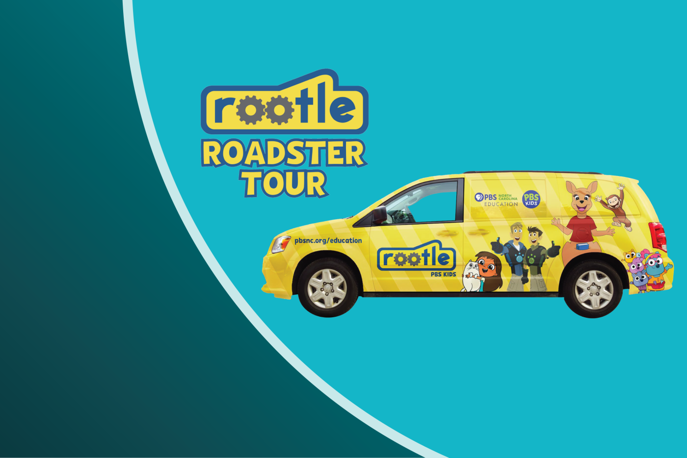 A yellow bus with photos of children 