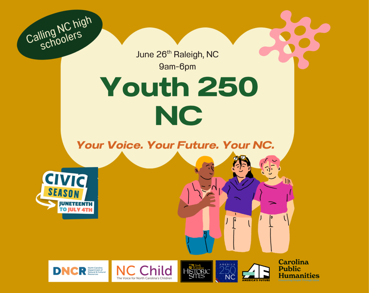 Youth 250 NC flyer with an orange background