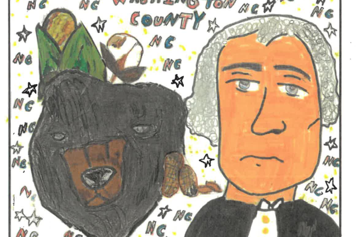 hand drawn design with a bear and a man