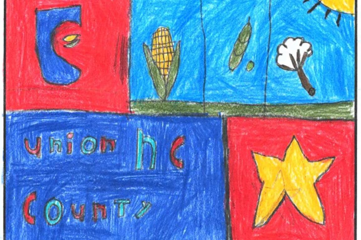 Hand drawn flag design with red and blue coloring