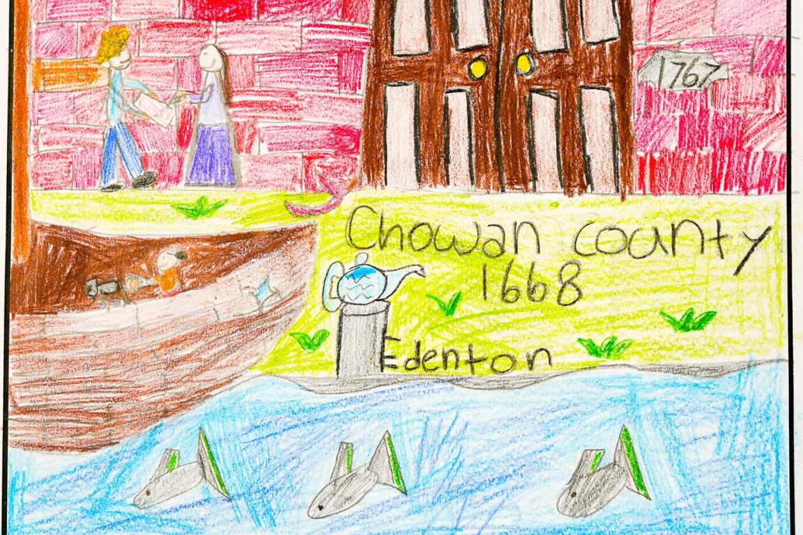 Red, yellow, and blue children's drawing