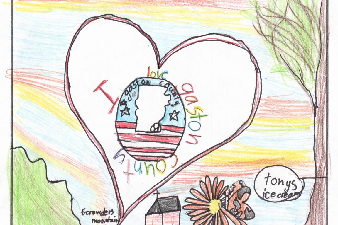 hand drawn flag with large heart in the center