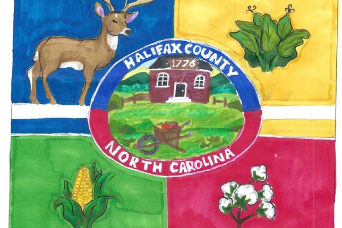 child's drawing with deer, plants, corn, and colorful backgrounds