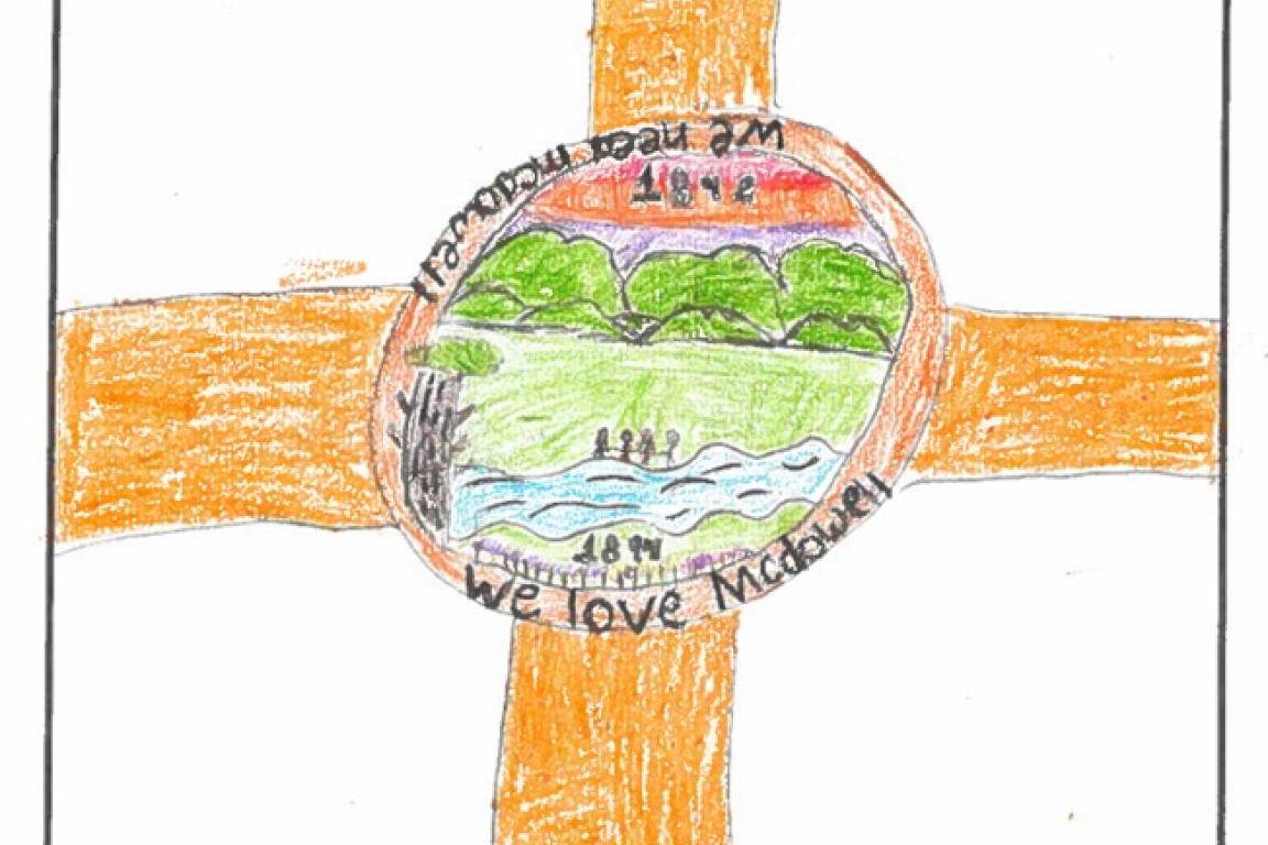 Orange cross flag design drawing