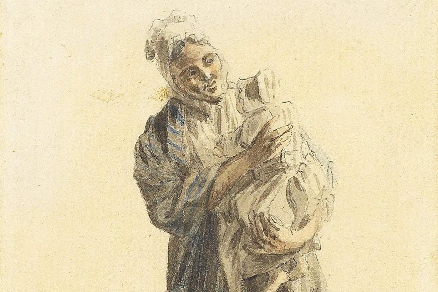 An illustration of a mother holding a baby.