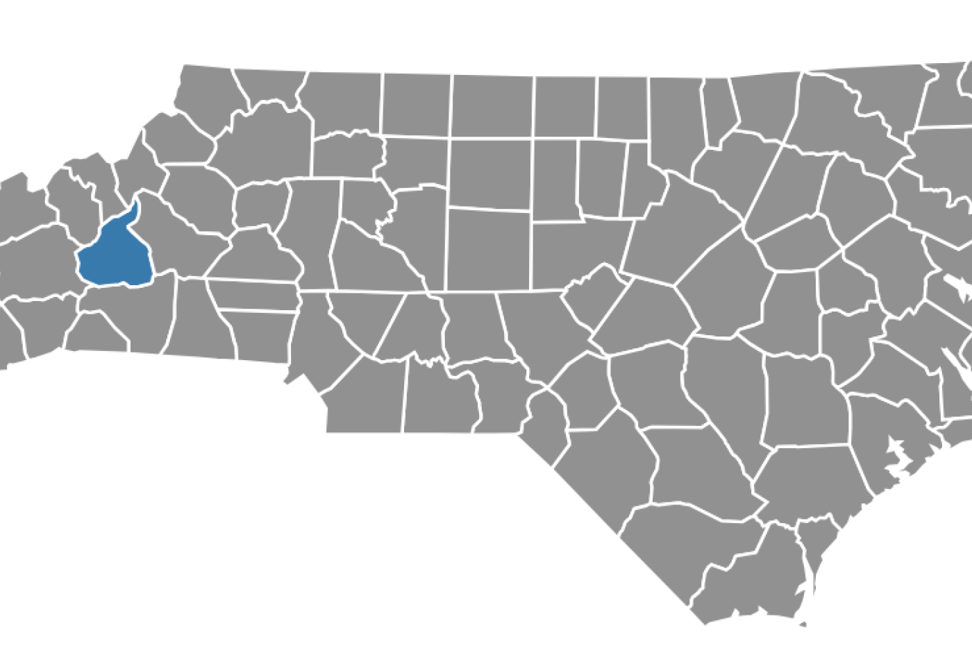 North Carolina Map Highlighting McDowell County in the western part of the sate.