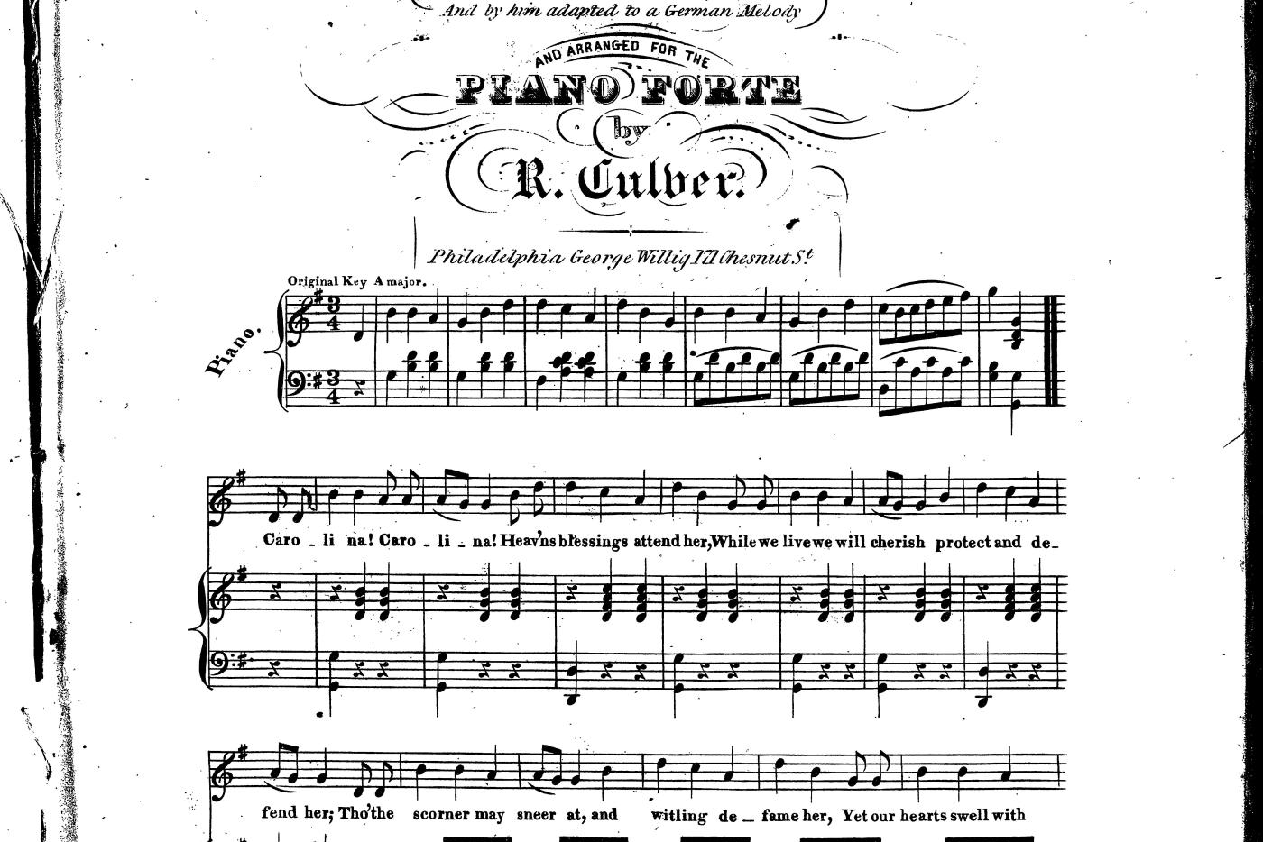 aged sheet music for "The Old North State"
