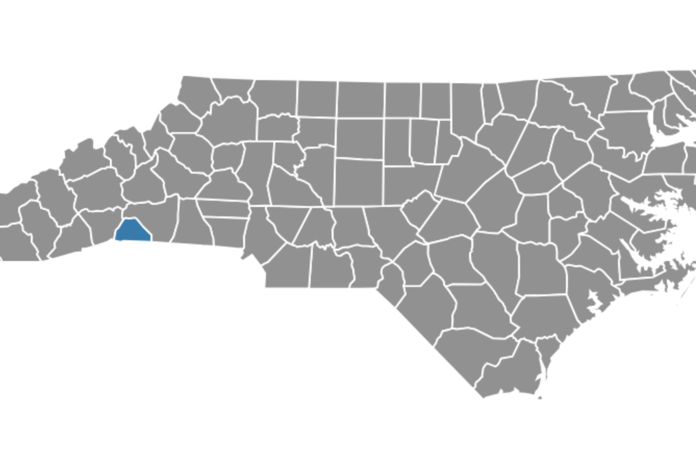 Map of North Carolina with Polk County Highlighted in Blue