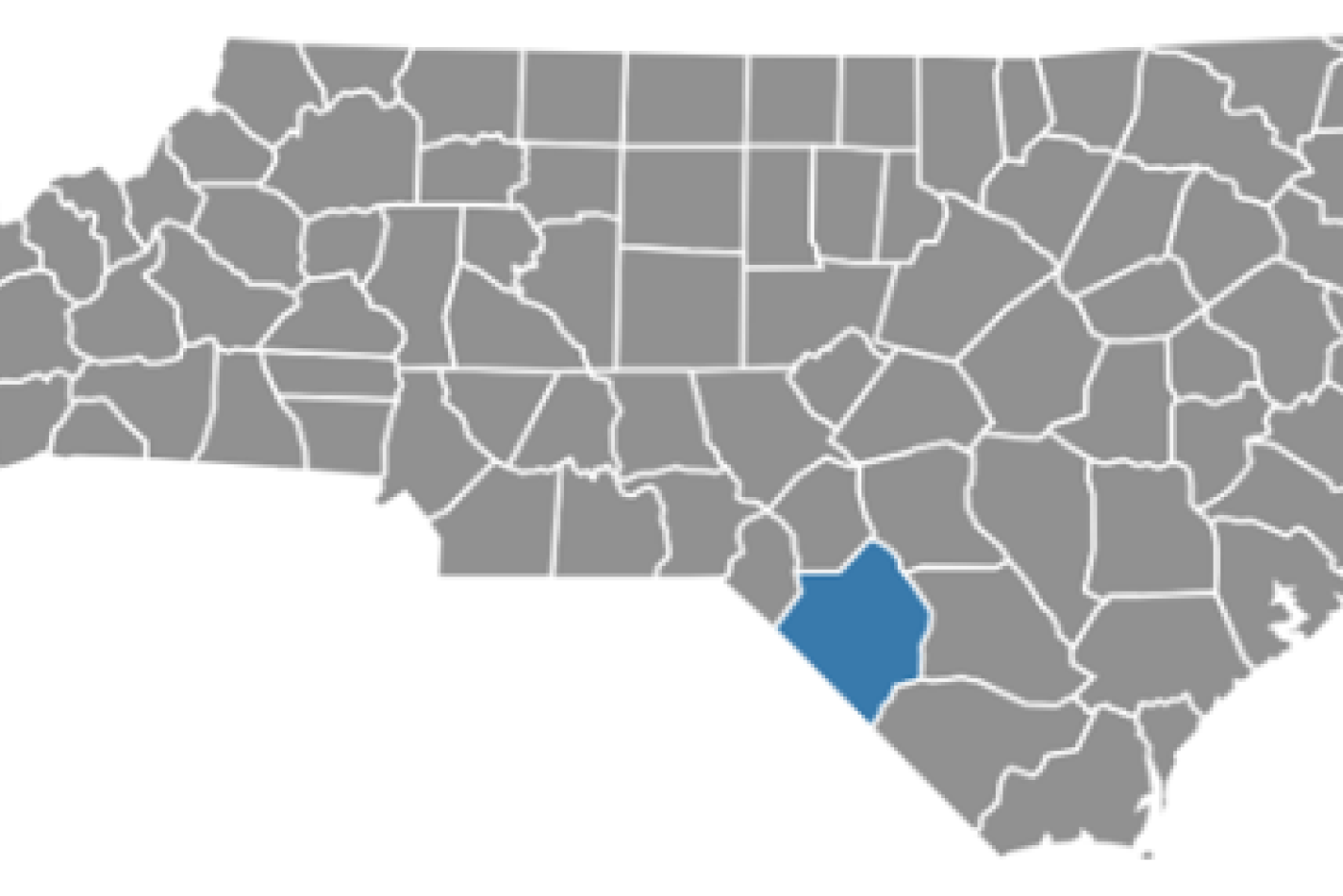 Map of North Carolina with Robeson County Highlighted in Blue