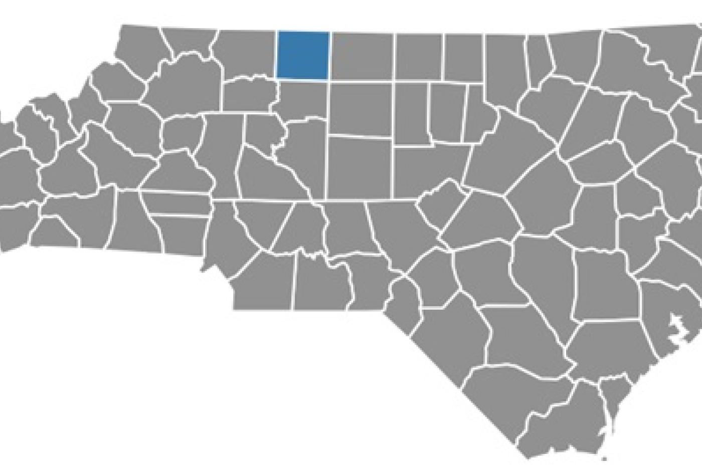 NC map with Stokes County highlighted in blue