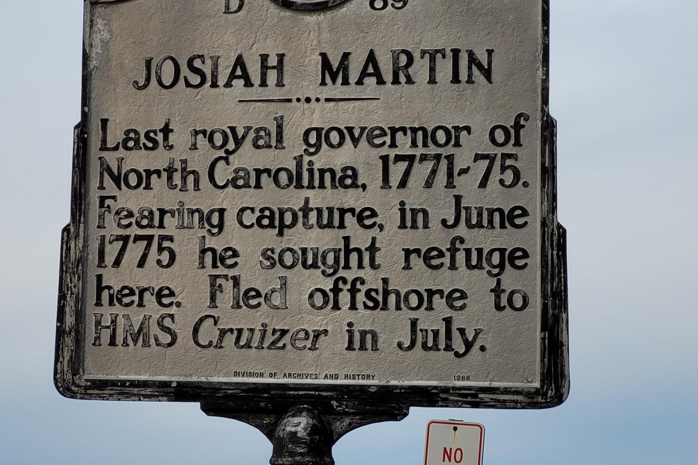 Historic marker for Josiah Martin
