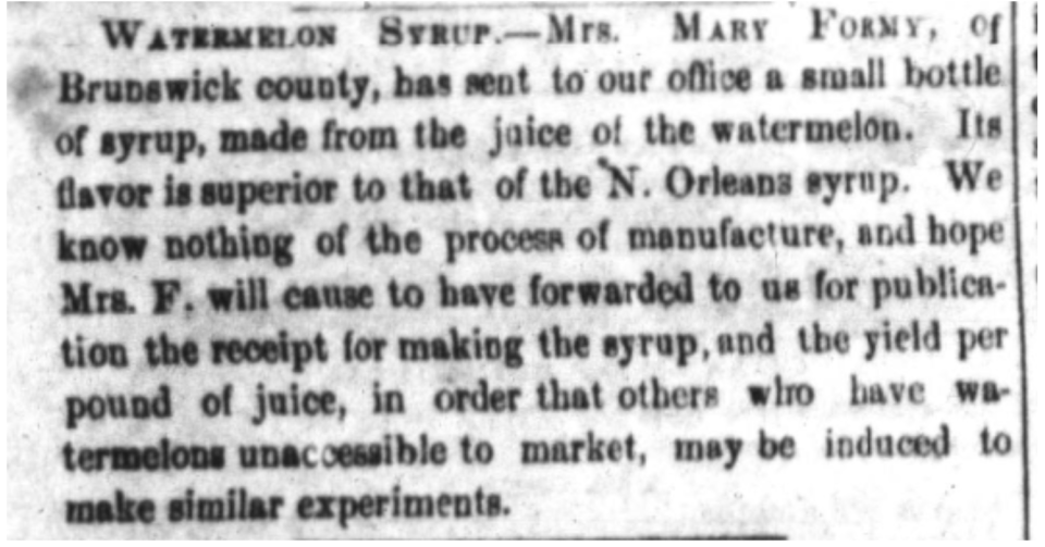 Historic Newspaper Clipping for watermelon syrup