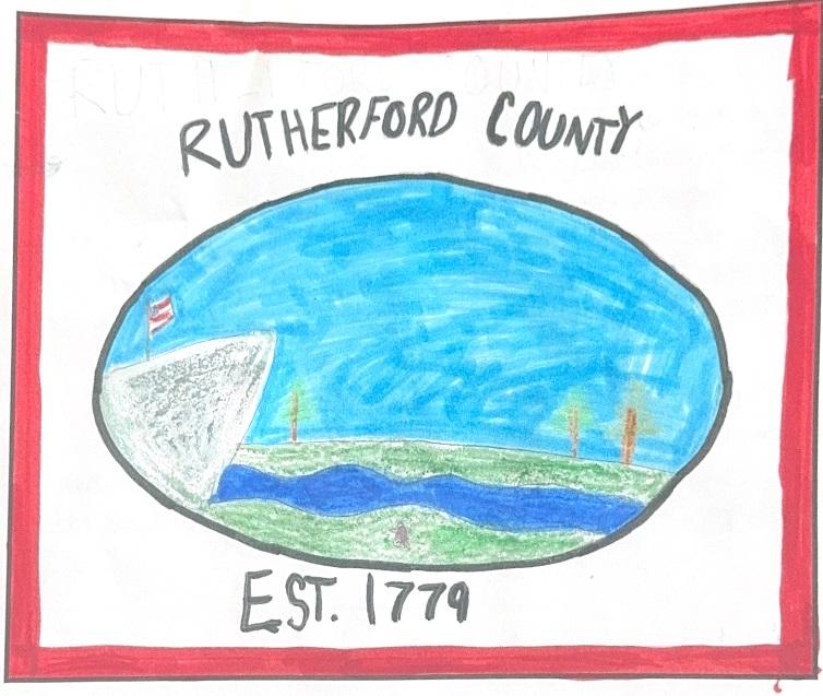 Hand drawn flag with red border, says "Rutherford County" on the top 