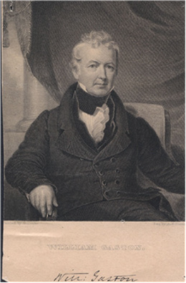 Print based on Gaston's portrait, showing him sitting in a chair from the waist up.