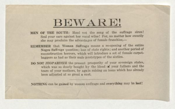 protest flyer against woman suffrage