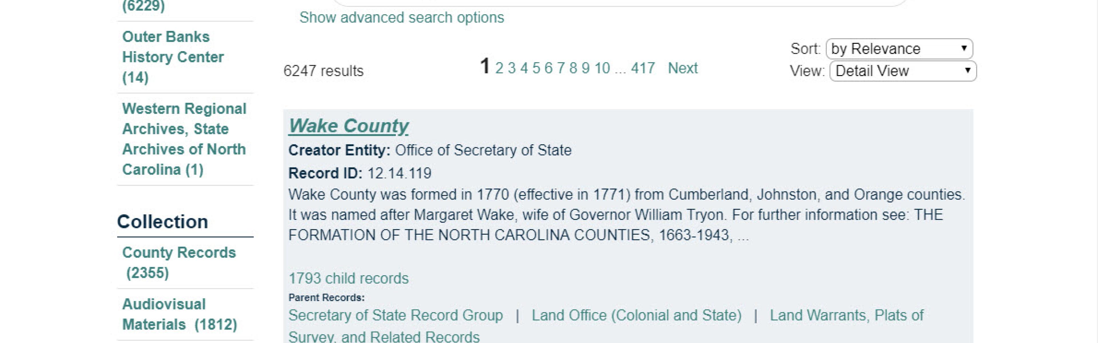 Search results for Wake County from the DOC catalog