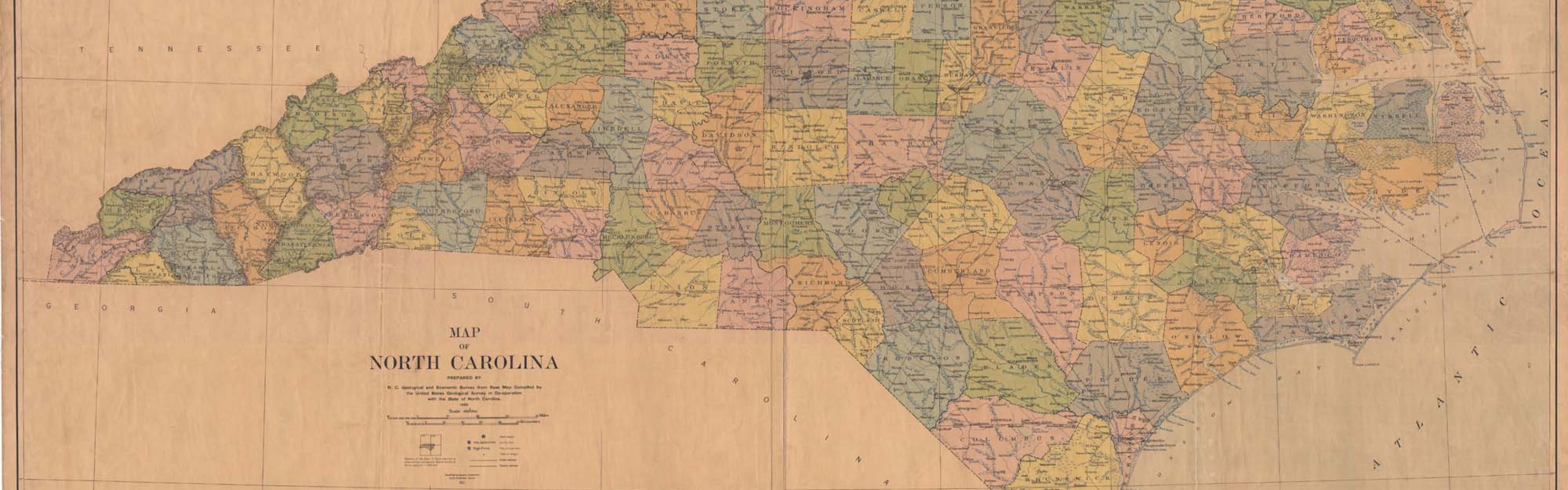Map of North Carolina from 1923