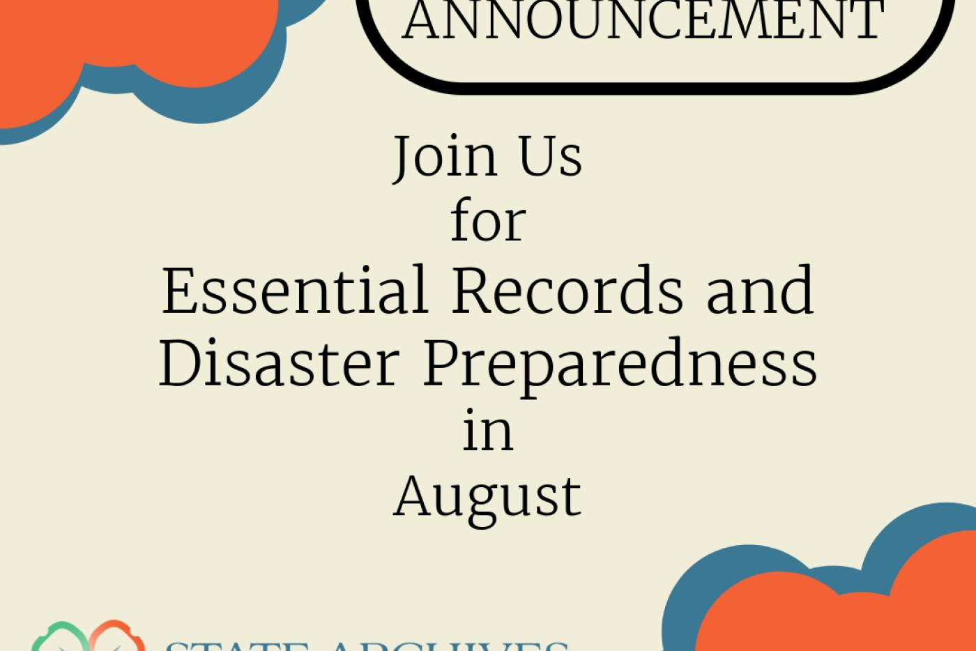 Poster announcing a workshop in black text above the State Archives logo. 