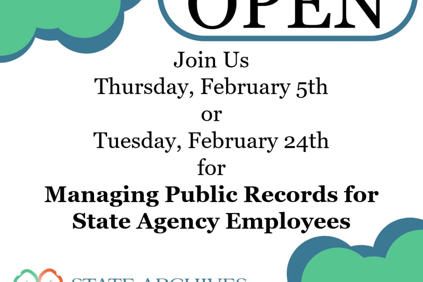 Registration announcement for Febuary 2026 with the State Archives logo