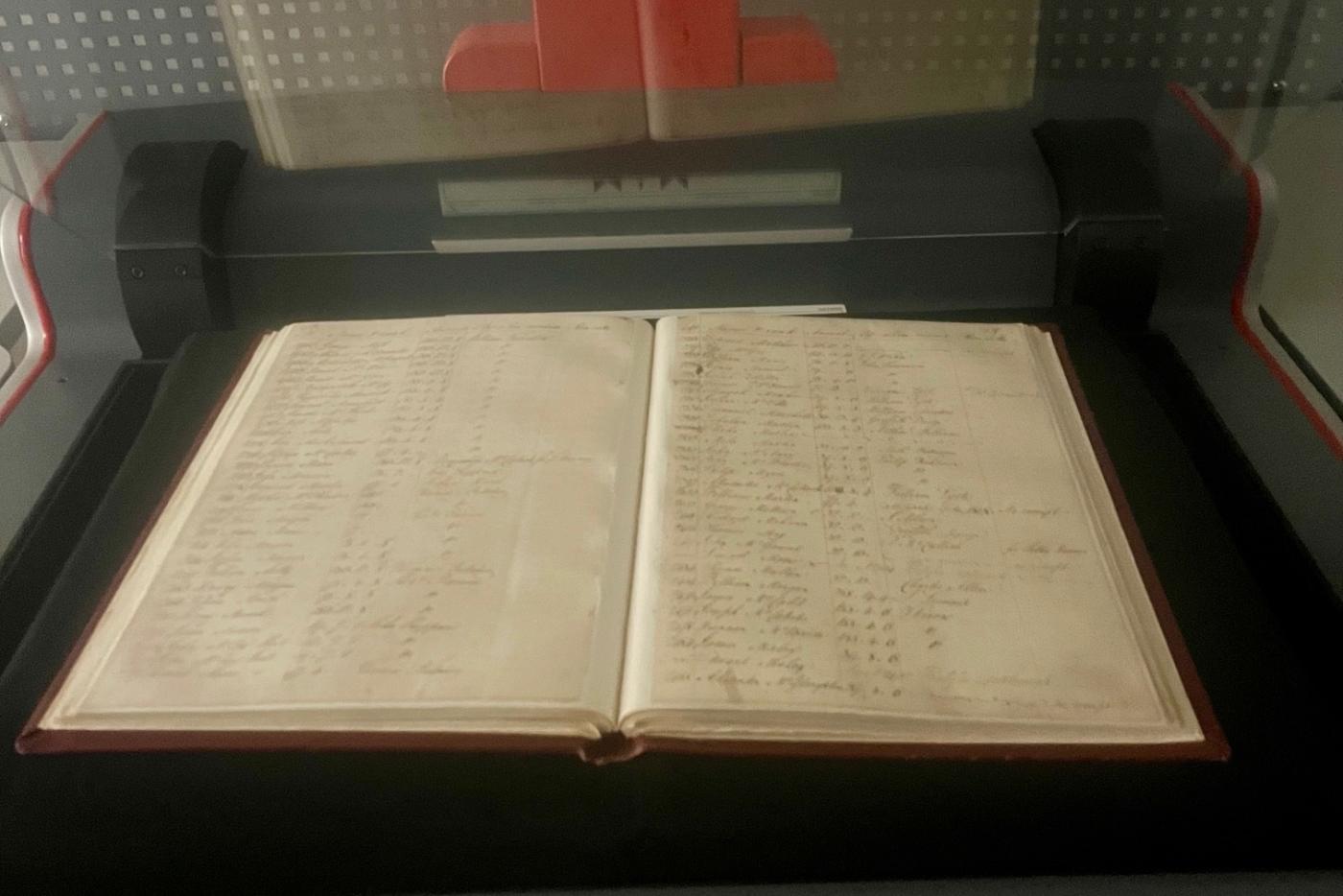 open ledger book on scanner 