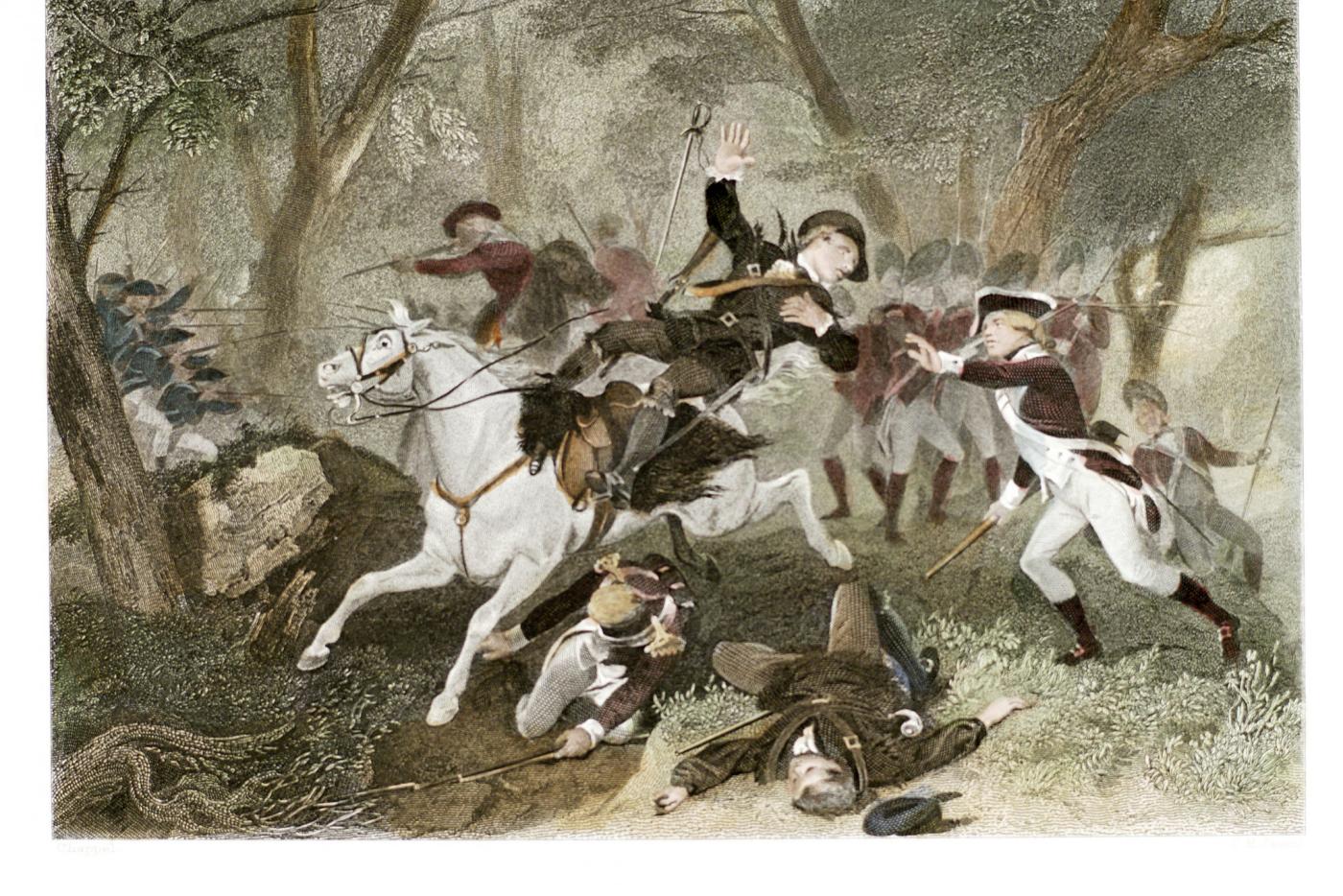 soldiers fighting in the woods and on horseback 
