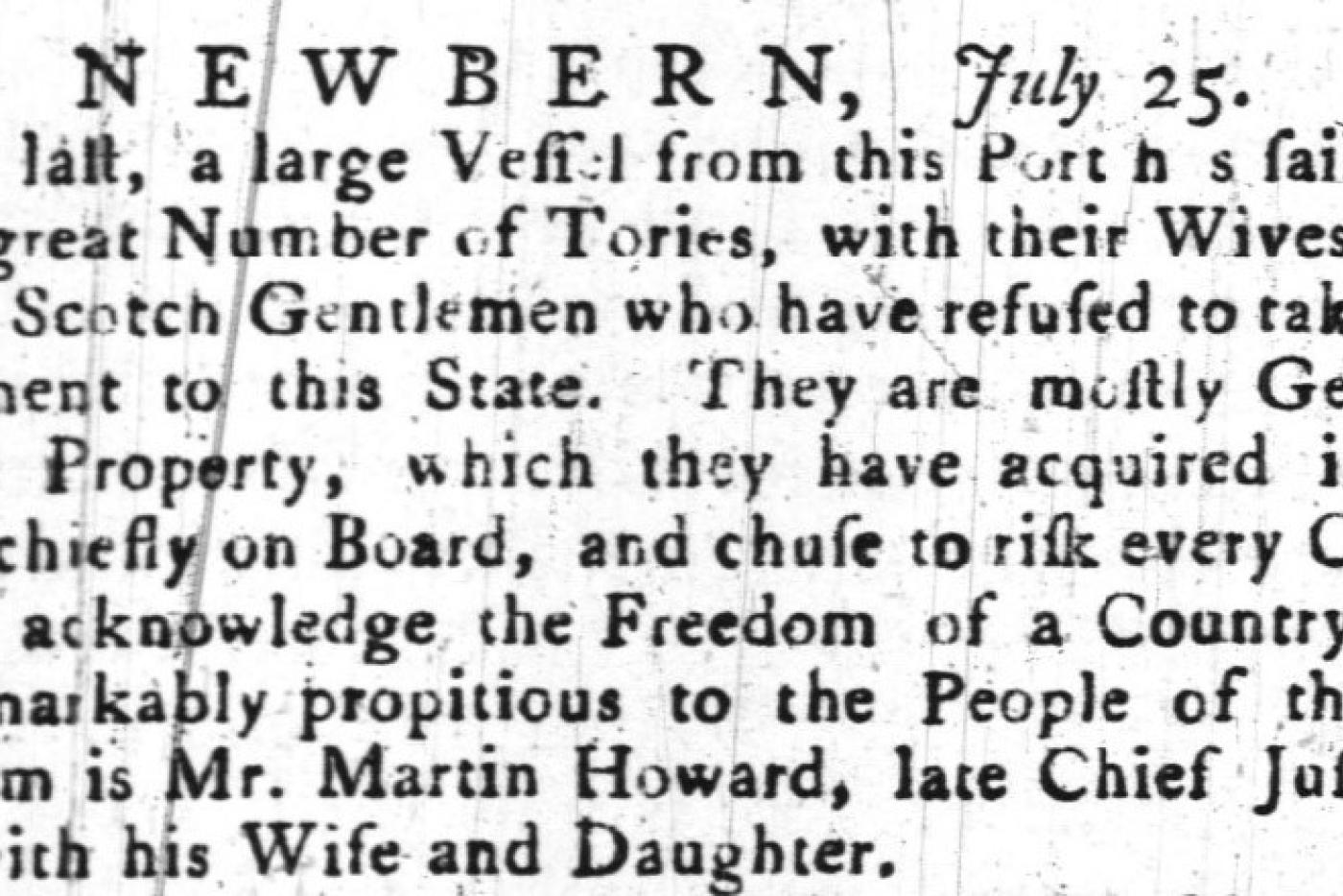 option piece from the New Bern Gazette 1777