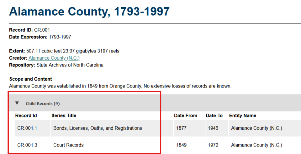 Alance County, 1793-1997 record information.