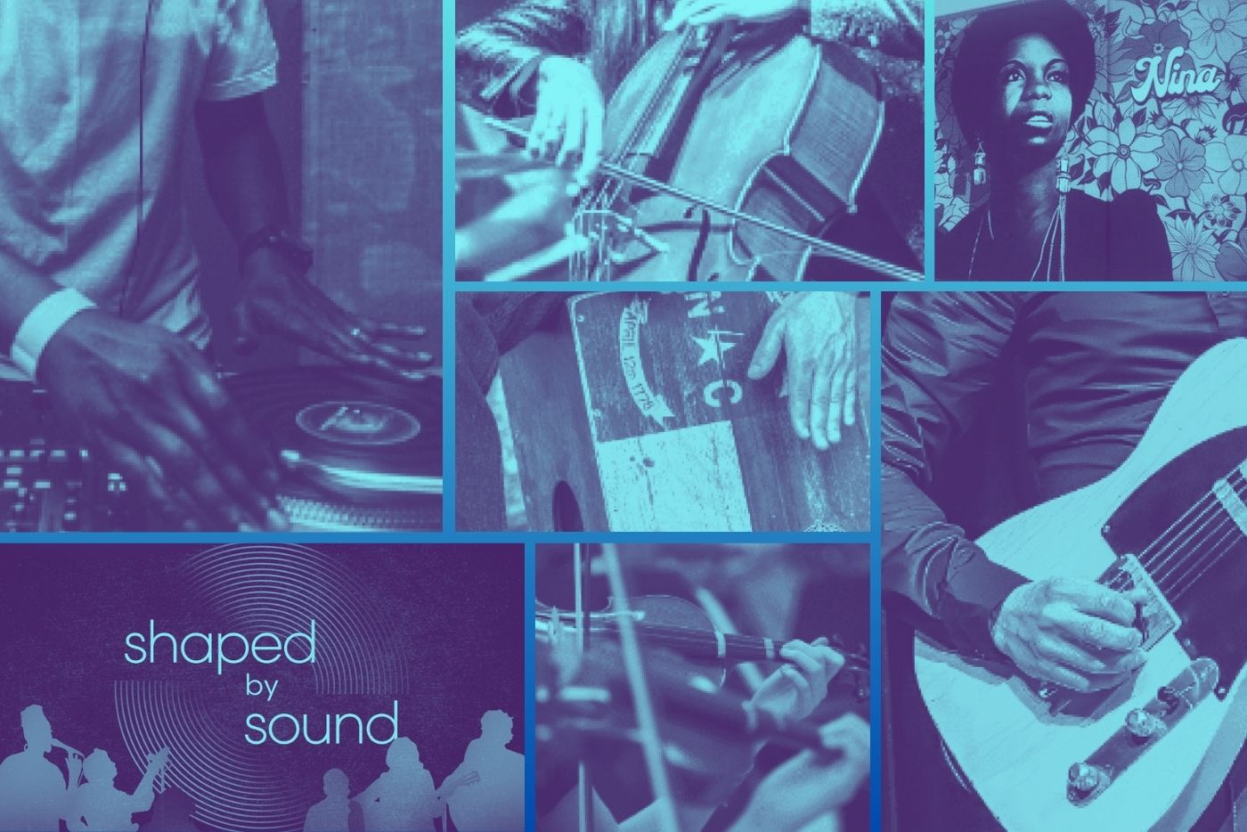 Shaped by Sound, a mural of Nina Simone, musicians playing instruments and DJ-ing showcase a few of the ways CHNC Music Office supports music in North Carolina