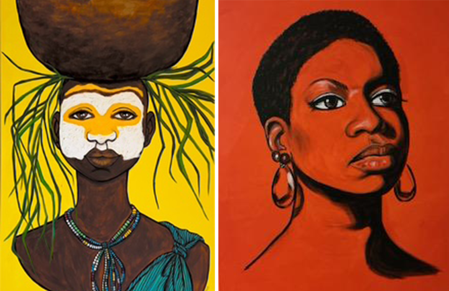 2 paintings by Jenny Pickens - Abundance and a portrait of Nina Simone