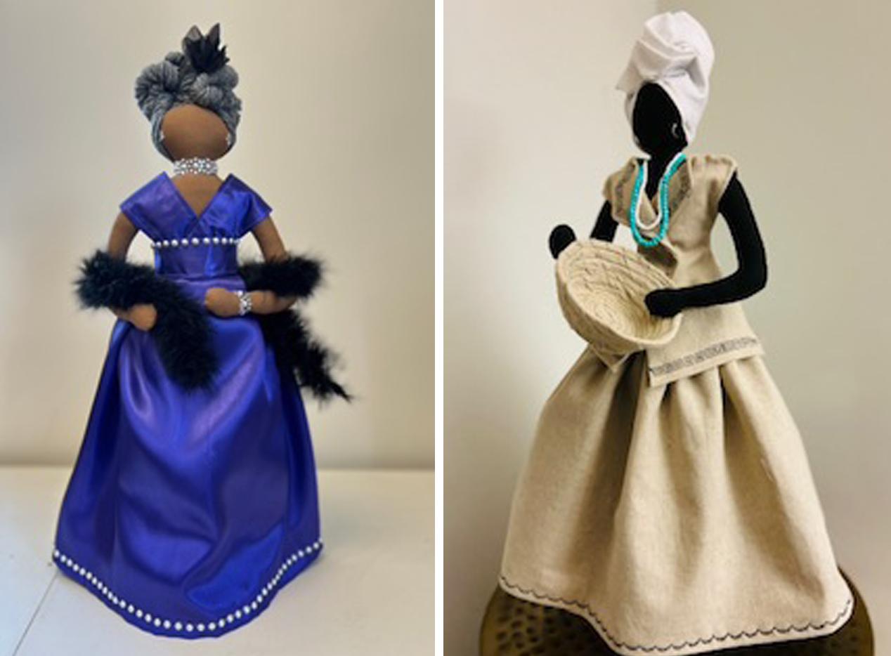 Two hand crafted fabric dolls by Jenny Pickens