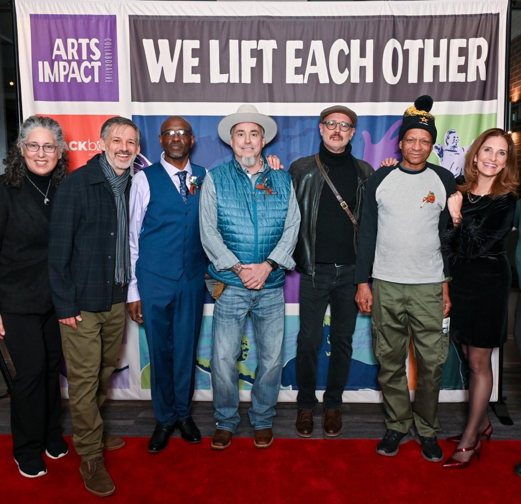Community First Red Carpet Premiere of We Lift Each Other-   from L to R- Mara Issacs (producer), Lou Pepe (Director and Producer), Roy Moore (US Air Force Sergeant 1984-92), John Sheton (US Army Veteran), Keith Fulton (Director), Curtis Waddel (US Army Veteran), and Michelle Pearson (Black Box Dance Theatre Artistic Director) 