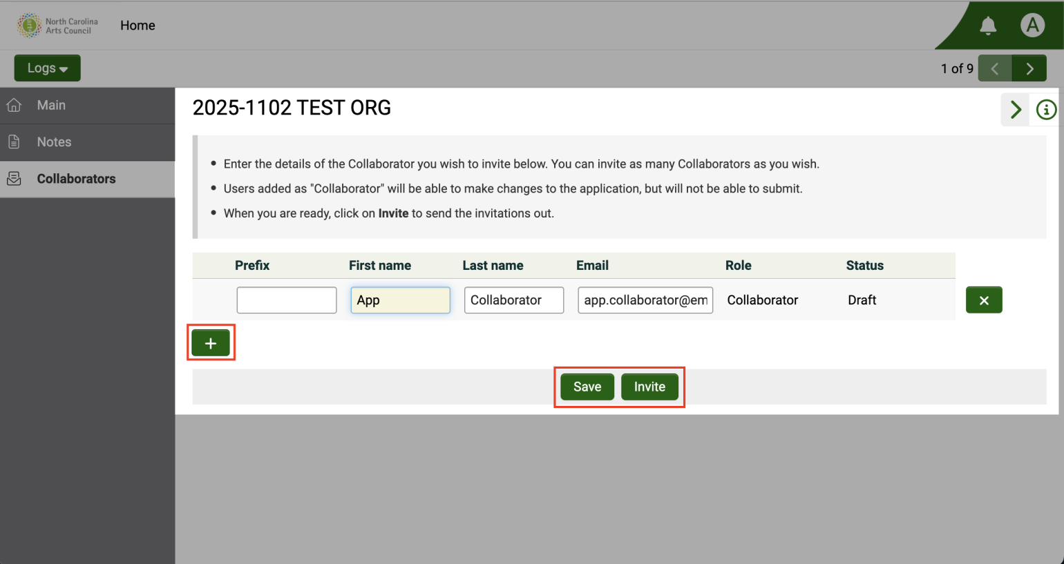 Enter collaborator info in OPAL