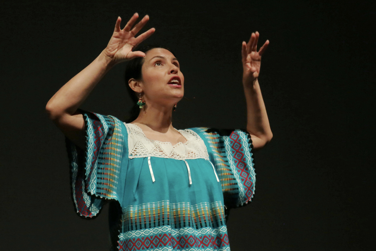 A woman singing.