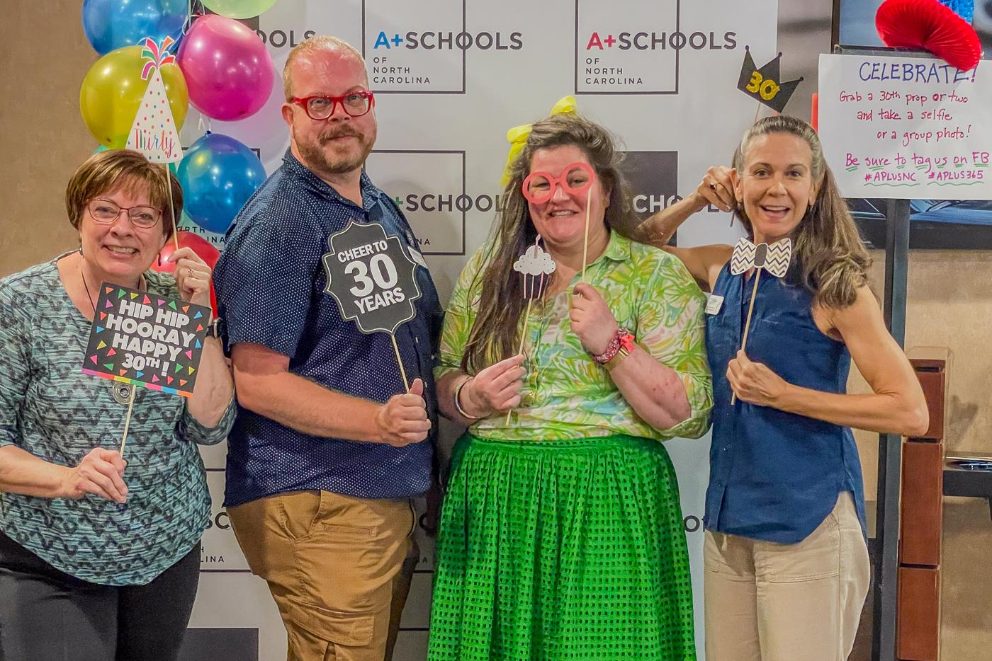 A+ Schools staff at 2025 summer training - Michelle Burrows, Tom Nevels, Laura Walters, and Jennifer Huggins