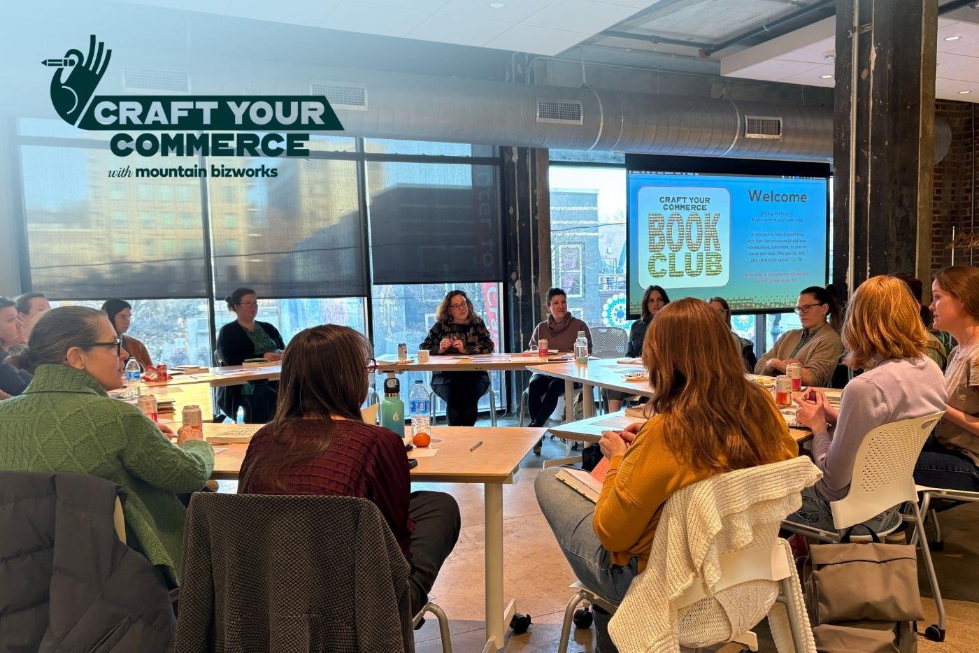 A room full of people at a Craft Your Commerce Book Club meeting