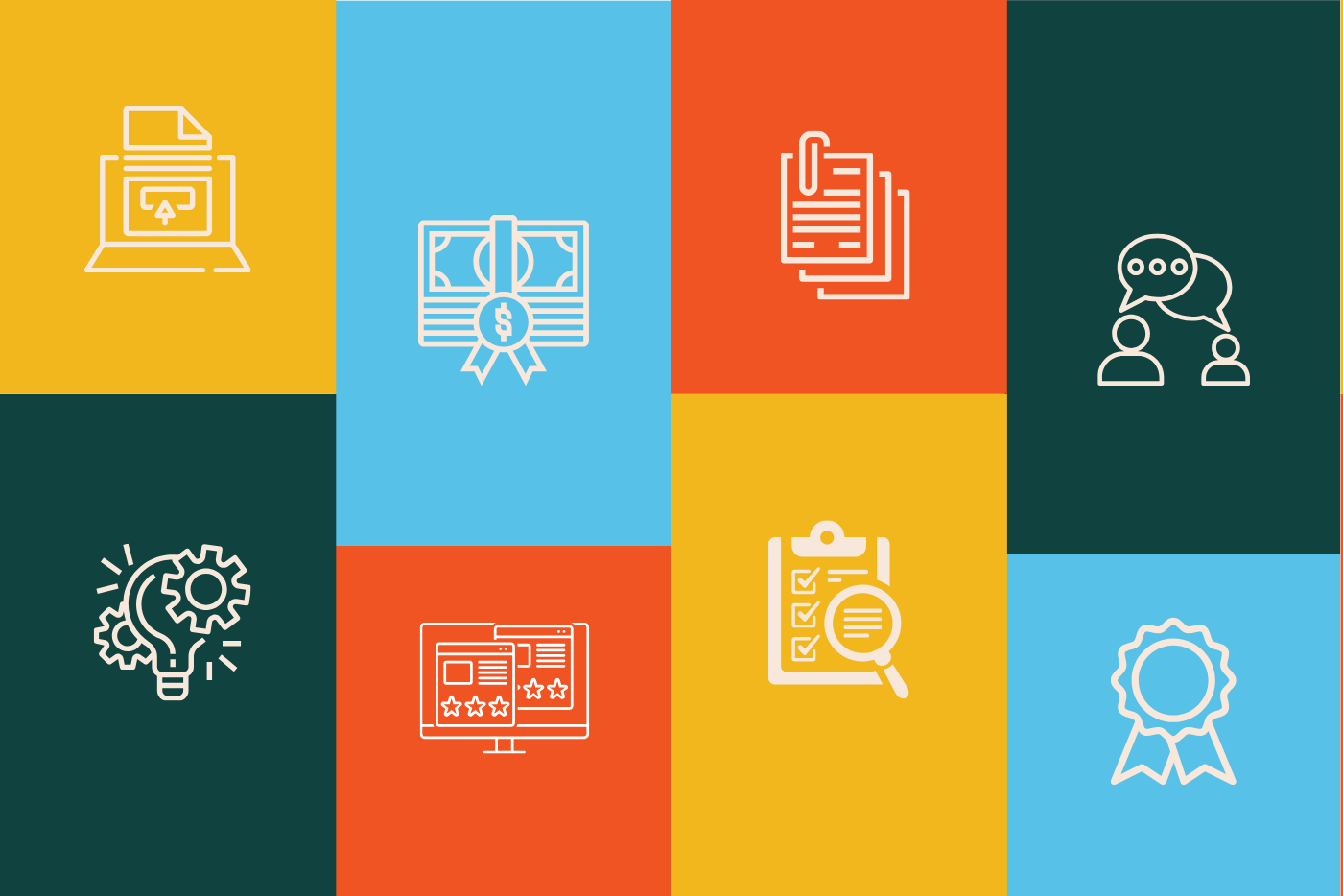 Graphic with colorful rectangles and symbols representing granting