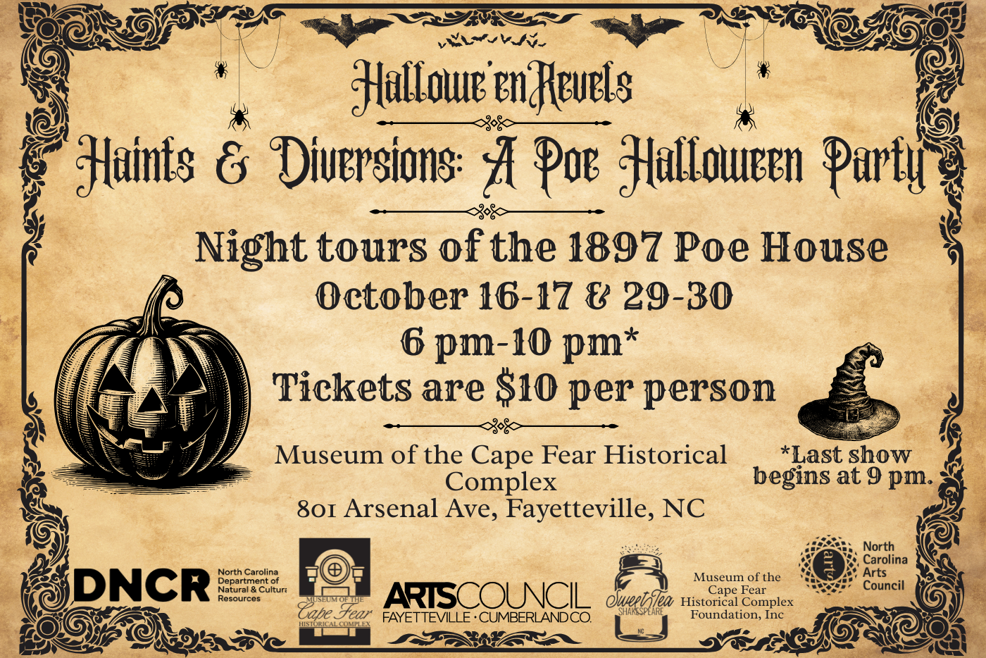 vintage Victorian Halloween invitation with event details