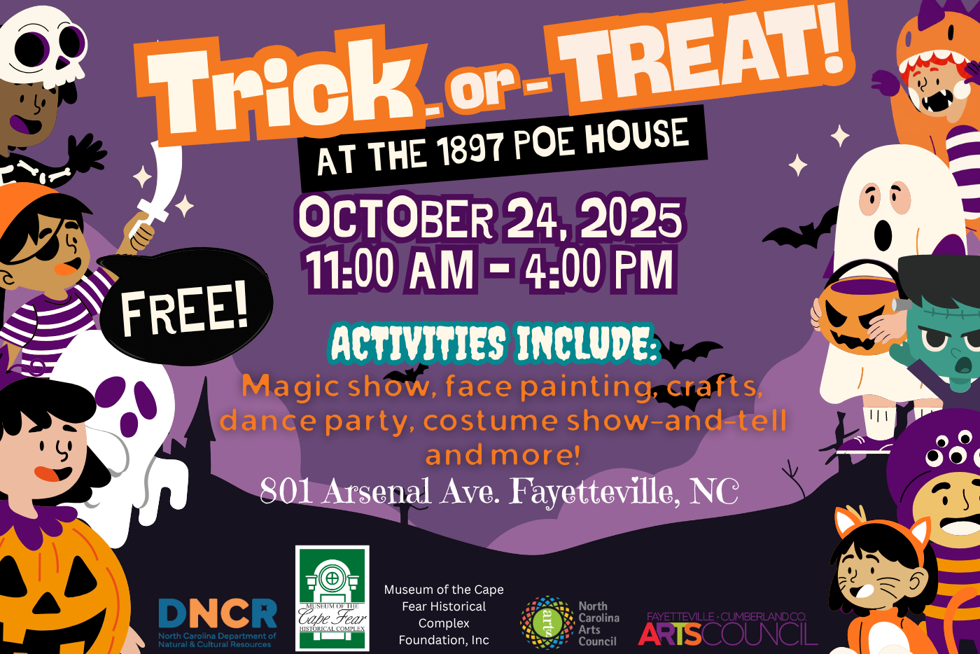 Graphic advertising a trick-or-treat event