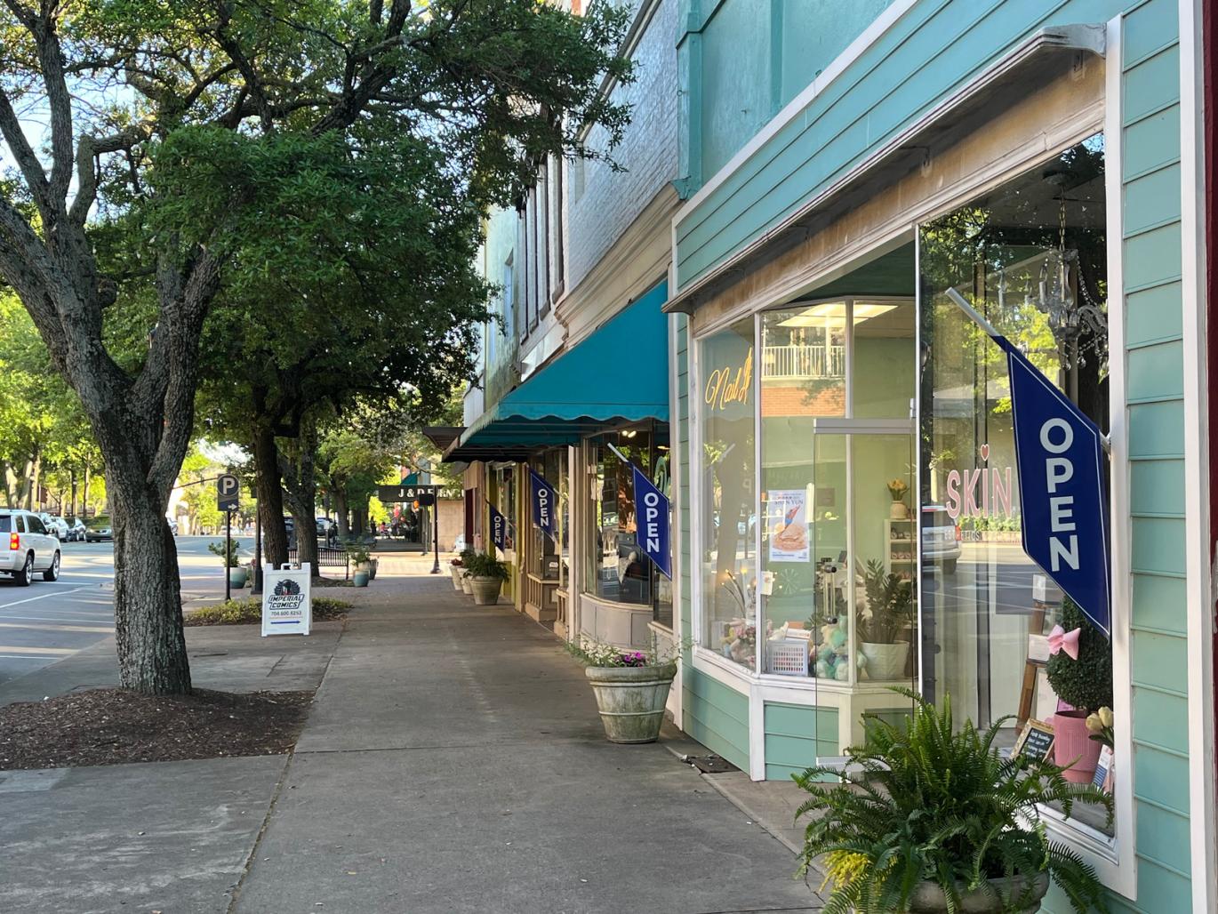 Downtown storefronts and streetscape