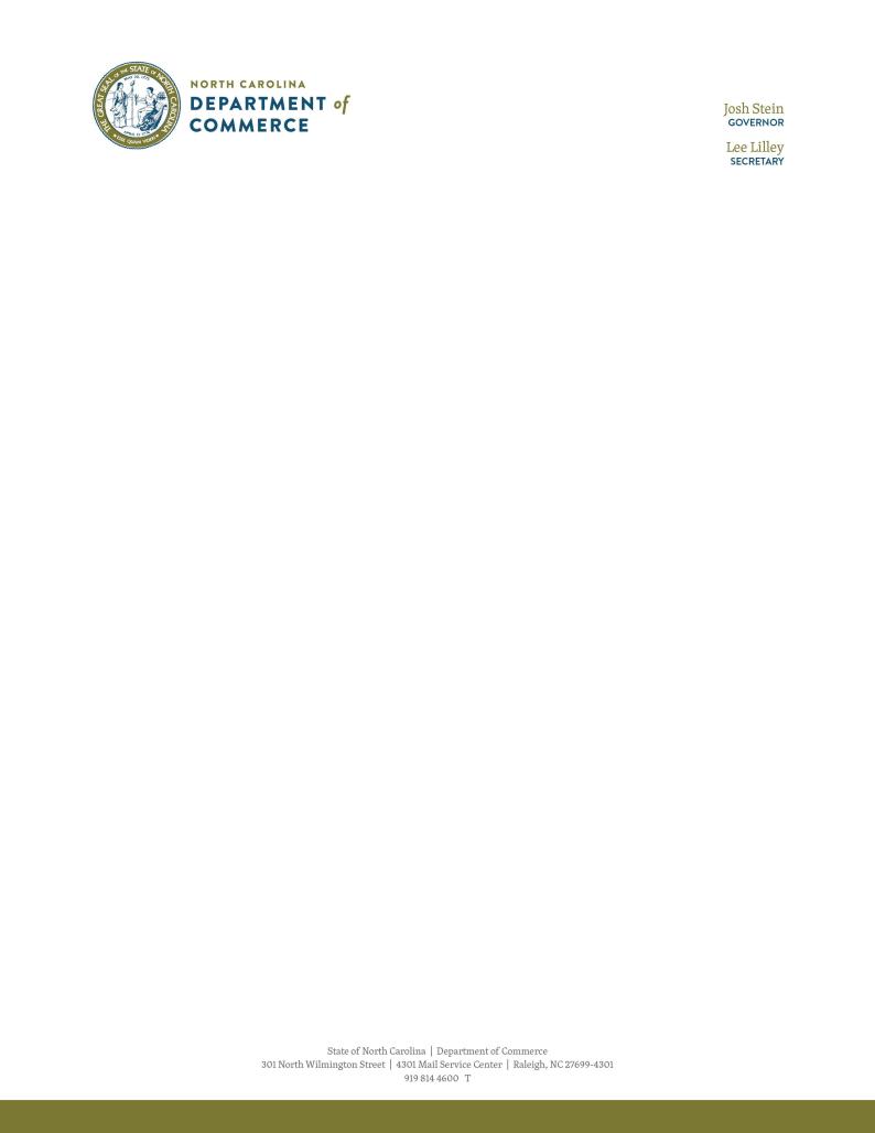 State Seal of North Carolina and Department of Commerce logo