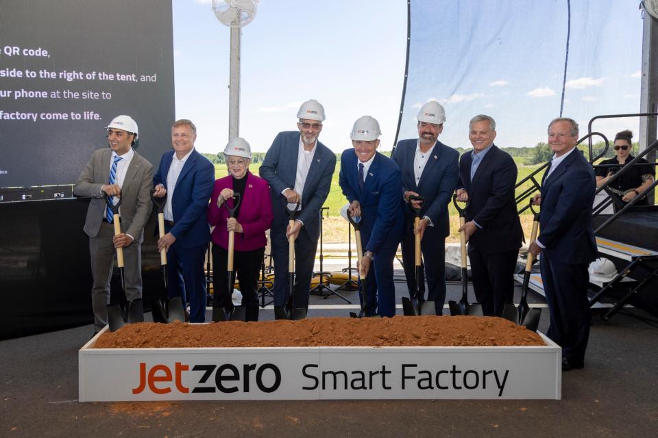 Governor Stein and elected officials participate in the ceremonial groundbreaking for JetZero's commercial airplane facility.