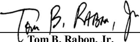 Signature of Tom B. Rabon, Jr.