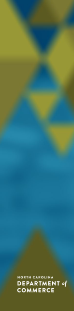 North Carolina Department of Commerce logo on blue and green geometric sidebar