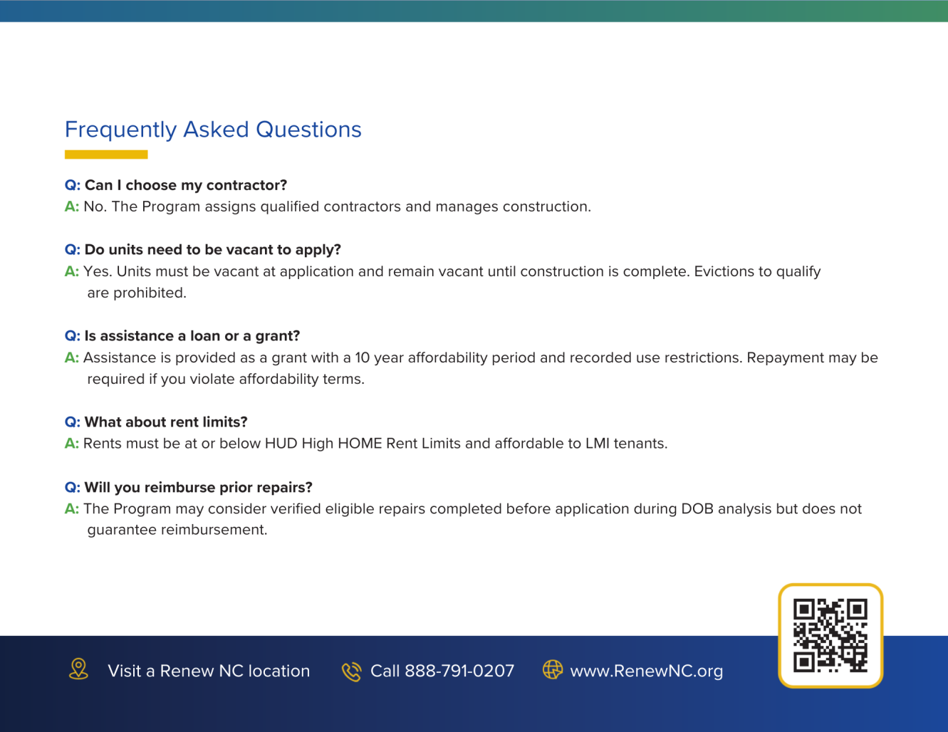 FAQ page in Small Rental prohgram toolkit