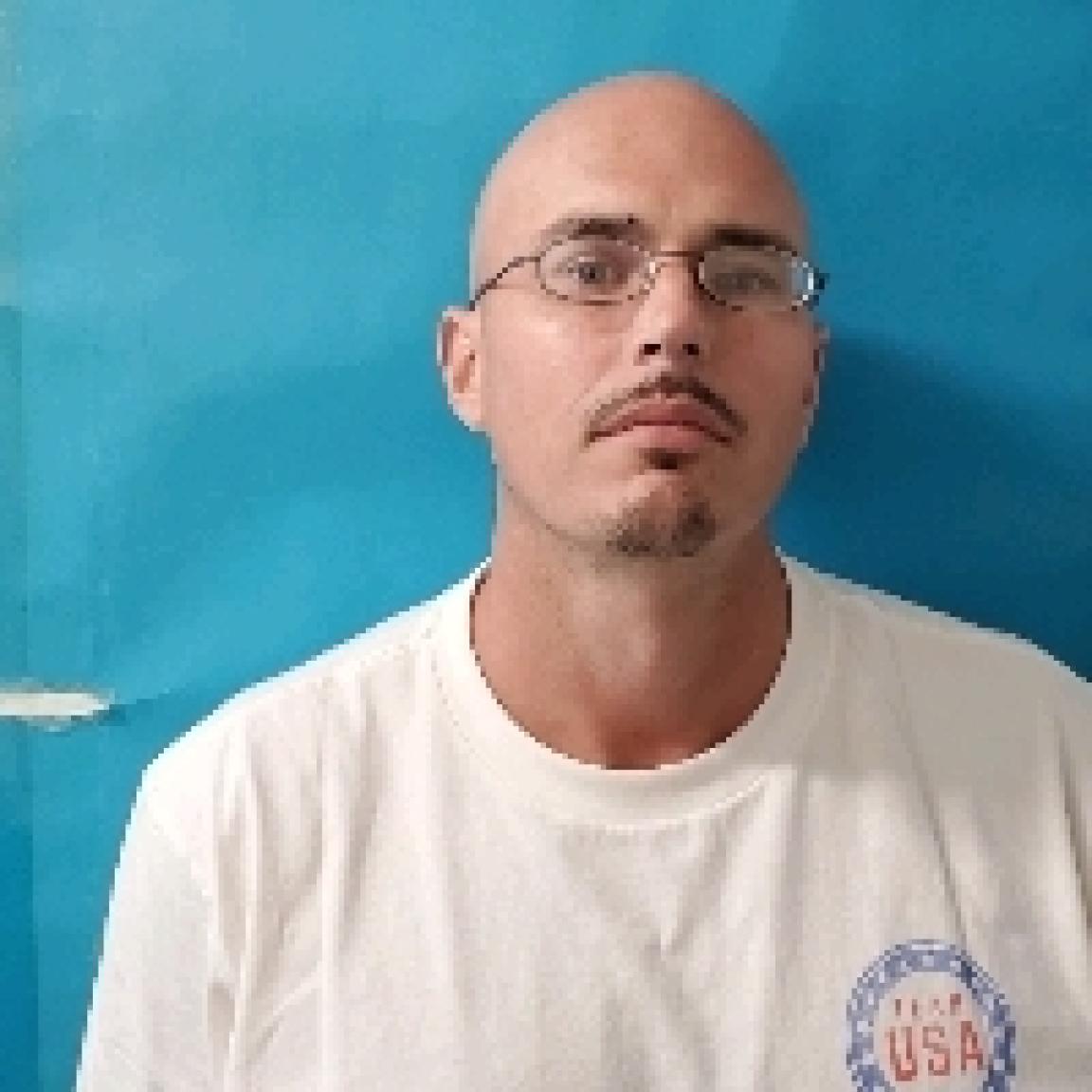 white man glasses bald head