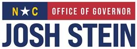 The logo for Gov Josh Stein office, with has yellow NC in blue box, and Office of the Governor in red box. 