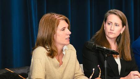 First Lady Anna Stein and Secretary Leslie Cooley Dismukes speaking at an event