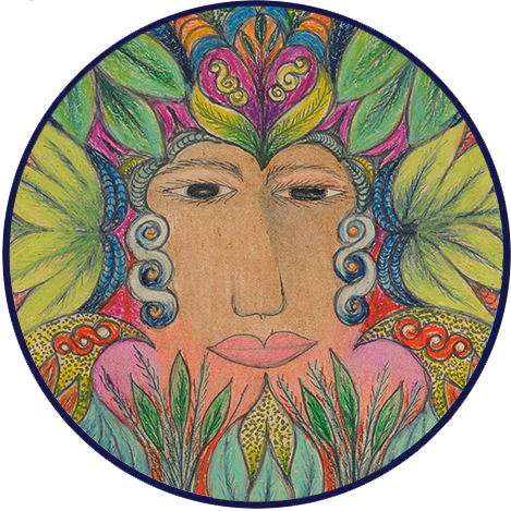 Colored wax crayons and colored pencil drawing of a woman